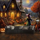billige Halloween dekorasjon-halloween dekorasjoner hengende billedvev gresskar dverg hus veggkunst stor billedvev veggmaleri dekor fotografi bakteppe teppe gardin hjem soverom stue dekorasjon