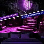 お買い得  ハロウィン壁タペストリー-ハロウィーンの飾り、ブラックライトタペストリー、光るパーティー、不気味な邸宅、城、紫外線反応、暗闇で光る、サイケデリックでトリッピーな霧の吊り下げタペストリー、リビングルーム、寝室用の壁アート壁画