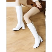 cheap Fashion Boots-Women&#039;s White Knee-High Boots with Pearl Detailing - Elegant Footwear for Winter, Office, and Special Occasions