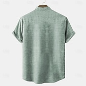 economico Classico-Per uomo camicia di lino Camicia Henley camicie retrò Camicia d'epoca Camicia etnica Etnico Da mare Da giorno Verde Cachi Manica corta Alla coreana Estate Primavera Abbigliamento Bottoni