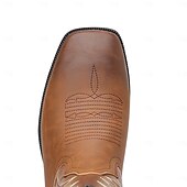 abordables Cowboy et bottes occidentales-bottes de cowboy western marron pour hommes - similicuir avec détails brodés pour un style extérieur classique