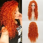 abordables Perruques Synthétiques Sans Bonnet-perruque longue bouclée ondulée pour femme marron avec reflets perruque bouclée cheveux ondulés lâches perruque synthétique sans colle résistante à la chaleur pour une utilisation quotidienne en