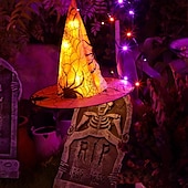 economico Luci di Halloween-8 pezzi di luci per appendere alberi da esterno con telecomando per cappello da strega di Halloween, 40 LED, alimentati a batteria, per feste di Halloween, giardino, cortile, balcone