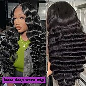 abordables Perruques à dentelle frontale-Perruque Cheveux Naturel Rémy 13x4 devant en dentelle Cheveux Brésiliens Kinky Curly Ondulation Noir Naturel Partie libre perruques pour femmes noires Densité 130% 150% 180% avec des cheveux de béb