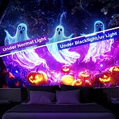 economico arazzi da parete di halloween-decorazioni di halloween arazzo con luce nera uv reattivo fosforescente festa fosforescente casa stregata psichedelico trippy nebbioso arazzo appeso arte murale per soggiorno camera da letto fantasma
