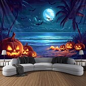 cheap Halloween Wall Tapestries-Halloween Decorations Blacklight Tapestry UV Reactive Glow in the Dark Glow Party Skulls Psychedelic Trippy Misty Hanging Tapestry Wall Art Mural for Living Room Bedroom Pumpkins