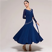 voordelige Ballroom danskleding-Ballroomdansen Kleding Gesplitst Kristallen / Bergkristallen Dames Prestatie Opleiding Lange mouw Kristal Katoen Netstof