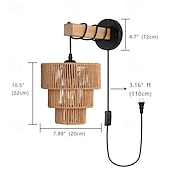 economico Luci da parete-Lampada da parete in rattan a 3 livelli con cavo di alimentazione, applique da parete in rattan boho deco, applique da parete interna con spina per camera da letto comodino sala da pranzo soggiorno