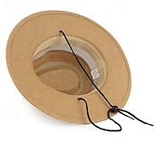 billige Hatter til herrer-Herre Stråhatt Solhatt Wild Brim Hat Kakifarget Beige Sengetøy Netting Mote Fritid Gate Daglig Helfarge Justerbare Solkrem Pustende