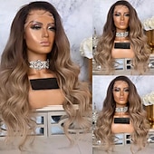 preiswerte Echthaarperücken mit Stirn-Spitzenkappe-Remy Menschenhaar 13x4 Spitzenfront Perücke Freier Teil Brasilianisches Haar Wellen Mehrfarbig Perücke 130% 150% Haardichte mit Babyhaar Gefärbte Haarspitzen (Ombré Hair) Natürlicher Haaransatz