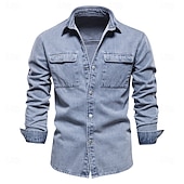 cheap Men&#039;s  Overshirts-100% Cotton Denim Shirts Men Casual Solid Color Thick Long Sleeve Shirt for Men Spring High Quality Jeans Male Shirt