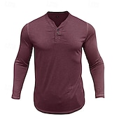 preiswerte Lässiges Henley-T-Shirt-Herren T-Shirt mit Knöpfen T Shirt Henley Hemd T-Shirt Langarm Henley Frühling &amp; Herbst Einfach Mode Designer Basic Urlaub Straße Ausgehen Meerblau Wein Blau Top T-Shirt für Herren