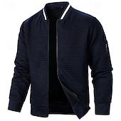 cheap Casual Jackets-Men&#039;s Lightweight Jacket Waffle Jacket Summer Jacket Transition Jacket Vacation Daily Pocket Spring &amp;  Fall Plain Fashion Classic Standing Collar Regular Black White Wine Navy Blue Khaki Jacket