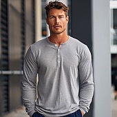 halpa Miesten Elite T-paidat &amp; Tank-Miesten T-paita Pitkähihainen Henley Syksy Yhtenäinen väri Päivittäin Urheilu ja ulkoilu Napit Crewneck ulko- Lahja Kausaliteetti Musta Harmaa Top T-paita miehille