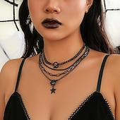 cheap Necklaces-Choker Necklace Chrome Women&#039;s Punk Vintage Fashion Layered Heart Star Geometric Heart Shape Necklace For Party Halloween Street