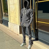 economico Tute basic-Per uomo Felpa con cappuccio Tuta Da Ginnastica Tuta da ginnastica Nero Bianco Verde militare Cachi Grigio scuro Con cappuccio Liscio A cordoncino 2 pezzi Tasca frontale Sportivo Giornaliero Per