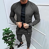 cheap Basic Tracksuits-Men&#039;s Tracksuit Sweatsuit Full Zip Sweatshirt Black Yellow Army Green Red Navy Blue Standing Collar Color Block 2 Piece Sports &amp; Outdoor Daily Holiday Streetwear Basic Casual Spring &amp;  Fall Clothing