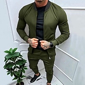cheap Basic Tracksuits-Men&#039;s Tracksuit Sweatsuit Full Zip Sweatshirt Black Yellow Army Green Red Navy Blue Standing Collar Color Block 2 Piece Sports &amp; Outdoor Daily Holiday Streetwear Basic Casual Spring &amp;  Fall Clothing