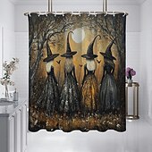preiswerte Halloween Bad-Halloween-Duschvorhang, moderner, maschinenwaschbarer, wasserdichter Polyesterstoff zur Badezimmerdekoration, Badewanne mit 12 Haken