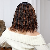 baratos Perucas Sintéticas sem Touca-Perucas de Cosplay Encaracolado Ondas Soltas Prumo Franja Lisa Com Franjas Peruca 14 polegadas Preto / Marron Cabelo Sintético Mulheres Elástico Adorável Confortável Marrom Escuro