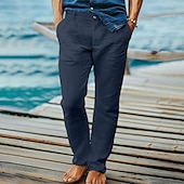 お買い得  休日-男性用 リネンパンツ ズボン スーツ サマーパンツ ビーチパンツ フロントポケット まっすぐな足 平織り 履き心地よい 高通気性 全長 フォーマル ビジネス 祝日 ファッション ベーシック ブラック ホワイト 伸縮性なし