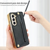 Недорогие Чехлы для Samsung-Чехол для телефона для Samsung Galaxy Z Fold 6 Z Fold 5 Z Fold 4 задняя крышка с подставкой и защитой экрана с ремешком винтажный TPU PU кожа
