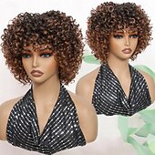 baratos Perucas de Qualidade Superior-perucas curtas crespas cacheadas com franja para mulheres negras perucas sintéticas cacheadas fibra de alta temperatura peruca afro curta cacheada