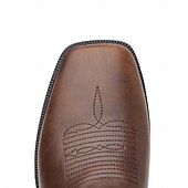 abordables Cowboy et bottes occidentales-bottes de cowboy western marron pour hommes - similicuir avec détails brodés pour un style extérieur classique