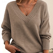 abordables Pulls et hauts-Femme Pull Chandail Pull décontracté Mode Vêtement de rue mode Couleur unie Col V Col en V manche longue Hauts réguliers Tricoter Travail Noir Blanche Automne Hiver