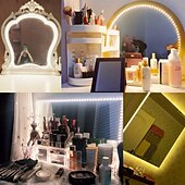 abordables Luces de tira de enchufe-Kit de luz LED para espejo de tocador, 2-5 metros, flexible, sin cortes, para tocador, espejo de tocador, vestidor, kit de tira flexible regulable con regulador de intensidad y fuente de alimentación,
