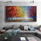 abordables Peintures fleurs/botaniques-grande peinture à l&#039;huile d&#039;arbre peinte à la main sur toile peinture d&#039;automne de forêt colorée faite à la main pour l&#039;art du salon peinture impasto texturée lourde peinte à la main