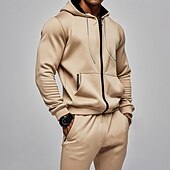 economico Tute basic-Per uomo Felpa con cappuccio Tuta Da Ginnastica Felpa con cappuccio a zip intera Tuta da ginnastica Nero Blu marino Cachi Grigio Con cappuccio Liscio Tasche A cordoncino 2 pezzi Sportivo Giornaliero