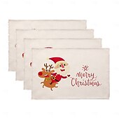 abordables Figuras coleccionables-Juego de 4 manteles individuales navideños de algodón y lino para decoración de mesa de invierno, fiestas, cocinas, comedores, etc., de temporada, para exteriores, interiores y exteriores, 30 x 45 cm
