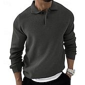 cheap Men&#039;s Pullover Sweater-Men&#039;s Pullover Sweater Jumper Knit Sweater Ribbed Knit Regular Knitted Plain Lapel Fashion Basic Daily Wear Date Clothing Apparel Fall &amp; Winter Black Khaki S M L