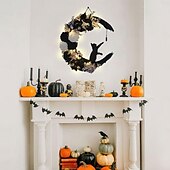baratos Halloween interno-guirlanda de gato criativa luz noturna led - decoração de gato de lua de halloween para pendurar em casa e exibição de janela, presente perfeito para amantes de gatos