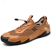 economico Sneakers da uomo-scarpe da esterno da uomo in pelle marrone e rete con suola robusta: traspiranti e comode per l&#039;escursionismo e l&#039;abbigliamento casual