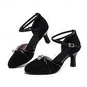cheap Ballroom Shoes &amp; Modern Dance Shoes-Women&#039;s Black Dance Shoes with Ankle Strap and Rhinestone Accent, Closed-Toe Ballroom Heels for Latin and Salsa Dancing