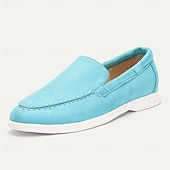 abordables Chaussures sans lacets &amp; mocassins-mocassins pour hommes en daim bleu clair avec semelle blanche confortable - parfaits pour une tenue décontractée et estivale