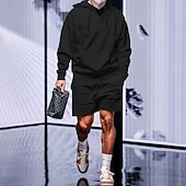 Χαμηλού Κόστους βασικές φόρμες-Ανδρικά Φούτερ με Κουκούλα Φόρμα Φούτερ Μαύρο Λευκό Κίτρινο Καμηλό Σκούρο γκρι Με Κουκούλα Σκέτο Κορδόνι 2 τεμάχια Μπροστινή τσέπη Αθλήματα &amp; Ύπαιθρος Καθημερινά Αργίες Πολυεστέρας Κομψό στυλ street