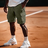 cheap Retro-Men&#039;s Shorts Linen Shorts Summer Shorts Beach Shorts Drawstring Elastic Waist Multi Pocket Plain Knee Length Outdoor Beach Hawaiian Casual White 1 Green 1# Inelastic