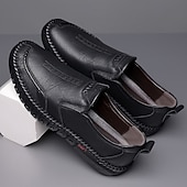 preiswerte Slipper Schuhe-Herren Loafer &amp; Slip On Komfort Schuhe Handnähen Brautkleider schlicht Outdoor Täglich Mikrofaser Atmungsaktiv Halbschuhe Schwarz Braun Frühling