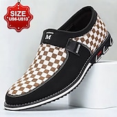 abordables Occasionnel-mocassins à enfiler à carreaux marron et blanc pour hommes avec similicuir et toile, chaussures décontractées confortables à porter au quotidien