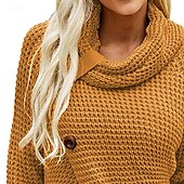 levne Pevné barvy-Dámské Svetr Pulovrový svetr Módní Pevná barva háčkované Spadlý nabíraný výstřih Knoflíky Pletený Dlouhý rukáv Běžné topy Plést Denní Jdeme ven Víkend Žlutá Podzim Zima