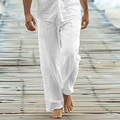 baratos Feriado-Homens Calças Calça verão Calças largas Calças de praia Calça casual Com Cordão Bolso frontal Perna reta Tecido Conforto Macio Comprimento total Ioga Feriado Praia Moda Havaiana Preto Branco
