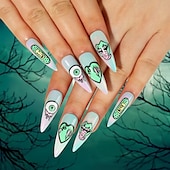 cheap Accessories-24pcs/set Long Starry Sky Gradient Green Heart, Eye, Mouth  Halloween  False Nail Tip Press on