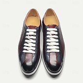 cheap Premium Leather Sneakers-Men&#039;s Quilted Cowhide Leather Lace-Up Sneakers with Red and Black Gradient Design - Stylish Casual Shoes for Everyday Wear