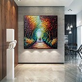 abordables Peintures paysages-art mural d&#039;arbre fait à la main peinture de forêt colorée toile faite à la main arbres colorés peinture sur toile de forêt un rendez-vous avec la pluie peinture sur toile immense toile décoration