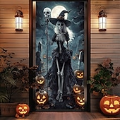 billige Halloween dørdeksler-halloween dørdekorasjoner skjelett halloween dørdeksler dørteppe dørgardindekorasjon bakteppe dørbanner til inngangsdør gårdshus ferie fest dekor forsyninger gresskar kråke