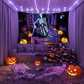 cheap Halloween Wall Tapestries-Halloween Decorations Skeleton Blacklight Tapestry UV Reactive Glow in the Dark Glow Party Trippy Misty Pumpkin Lights Hanging Tapestry Wall Art Mural for Living Room Bedroom