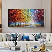 abordables Peintures fleurs/botaniques-grande peinture à l&#039;huile d&#039;arbre peinte à la main sur toile peinture d&#039;automne de forêt colorée faite à la main pour l&#039;art du salon peinture impasto texturée lourde peinte à la main